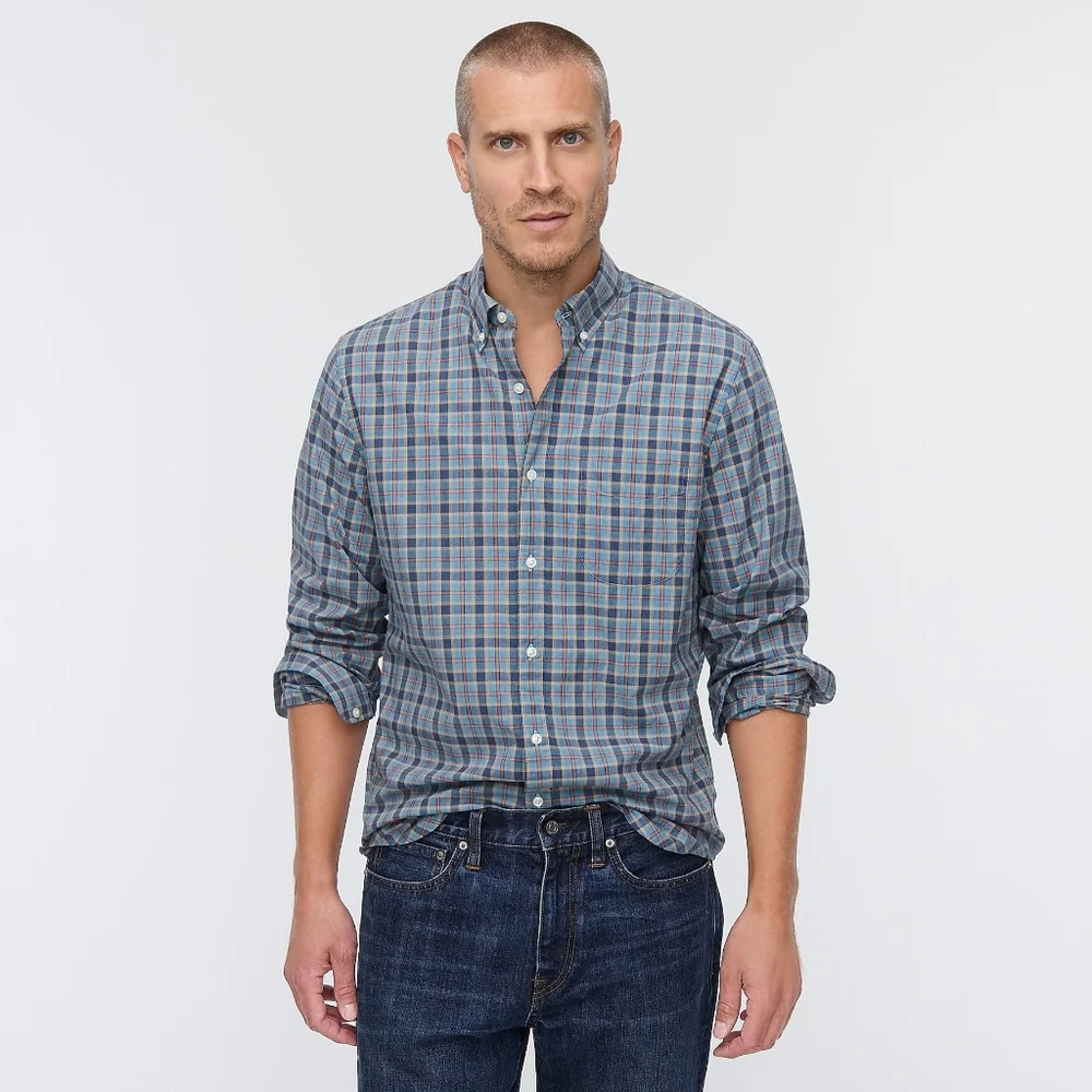 New! J Crew Mens size Small S Slim Stretch Secret Blue Plaid Shirt NWT